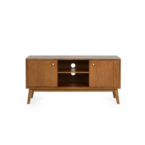 Lowry Retro Cherry Ash Wood Veneer Media Unit with Soft-Close Cupboards – 120cm TV Stand & Entertainment Storage Cabinet - Sleek Furniture