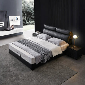 Luca Luxury King & Super King Size Upholstered Bed Frame with Leather Finish, Modern Platform Bed with Solid Wood & Steel Support, Black - Sleek Furniture