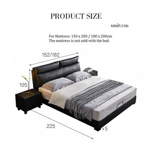 Luca Luxury King & Super King Size Upholstered Bed Frame with Leather Finish, Modern Platform Bed with Solid Wood & Steel Support, Black - Sleek Furniture
