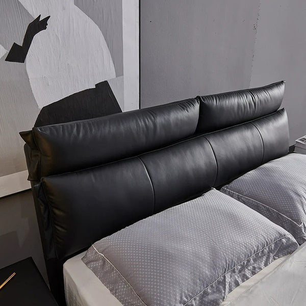 Luca Luxury King & Super King Size Upholstered Bed Frame with Leather Finish, Modern Platform Bed with Solid Wood & Steel Support, Black - Sleek Furniture
