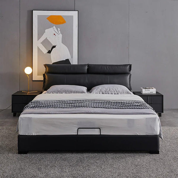 Luca Luxury King & Super King Size Upholstered Bed Frame with Leather Finish, Modern Platform Bed with Solid Wood & Steel Support, Black - Sleek Furniture