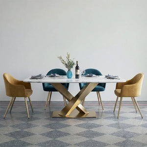 LUCI Marble Dining Table with Gold Metal Base, Modern White Dining Table, Luxury Contemporary Kitchen & Dining Room Table - Sleek Furniture
