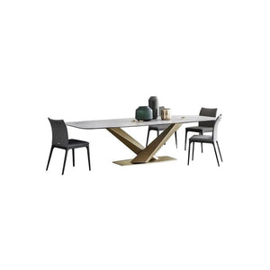 LUCI Marble Dining Table with Gold Metal Base, Modern White Dining Table, Luxury Contemporary Kitchen & Dining Room Table - Sleek Furniture