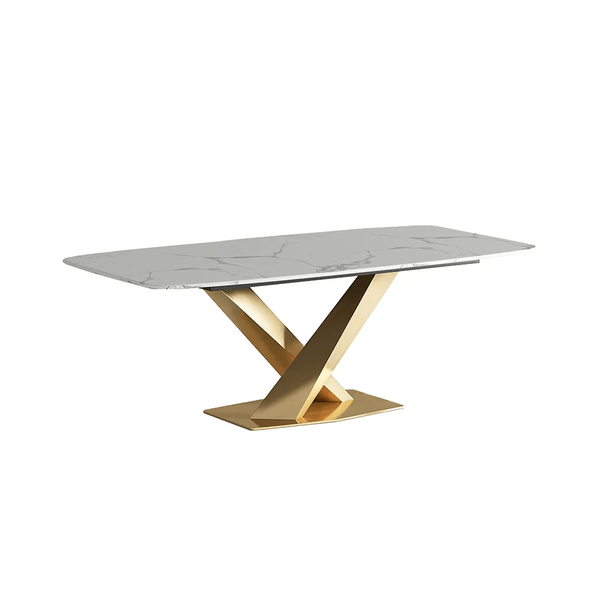 LUCI Marble Dining Table with Gold Metal Base, Modern White Dining Table, Luxury Contemporary Kitchen & Dining Room Table - Sleek Furniture