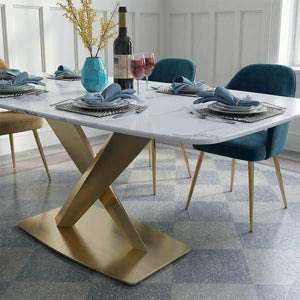 LUCI Marble Dining Table with Gold Metal Base, Modern White Dining Table, Luxury Contemporary Kitchen & Dining Room Table - Sleek Furniture