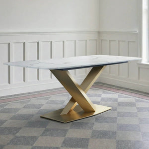 LUCI Marble Dining Table with Gold Metal Base, Modern White Dining Table, Luxury Contemporary Kitchen & Dining Room Table - Sleek Furniture