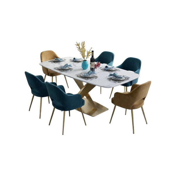 LUCI Marble Dining Table with Gold Metal Base, Modern White Dining Table, Luxury Contemporary Kitchen & Dining Room Table - Sleek Furniture