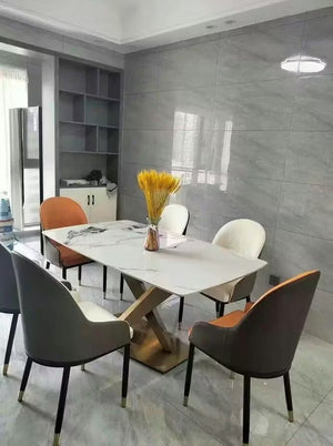 LUCI Marble Dining Table with Gold Metal Base, Modern White Dining Table, Luxury Contemporary Kitchen & Dining Room Table - Sleek Furniture