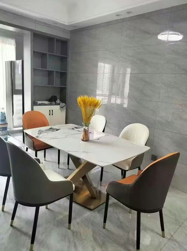 LUCI Marble Dining Table with Gold Metal Base, Modern White Dining Table, Luxury Contemporary Kitchen & Dining Room Table - Sleek Furniture