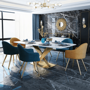 LUCI Marble Dining Table with Gold Metal Base, Modern White Dining Table, Luxury Contemporary Kitchen & Dining Room Table - Sleek Furniture