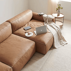 Lucian 4 Seater Corner Sofa – Modular Real Leather Corner Sofa with High Density Foam Cushions, Contemporary Modern Living Room Sofa - Sleek Furniture