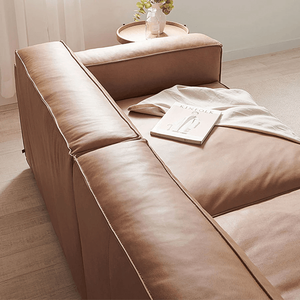 Lucian 4 Seater Corner Sofa – Modular Real Leather Corner Sofa with High Density Foam Cushions, Contemporary Modern Living Room Sofa - Sleek Furniture