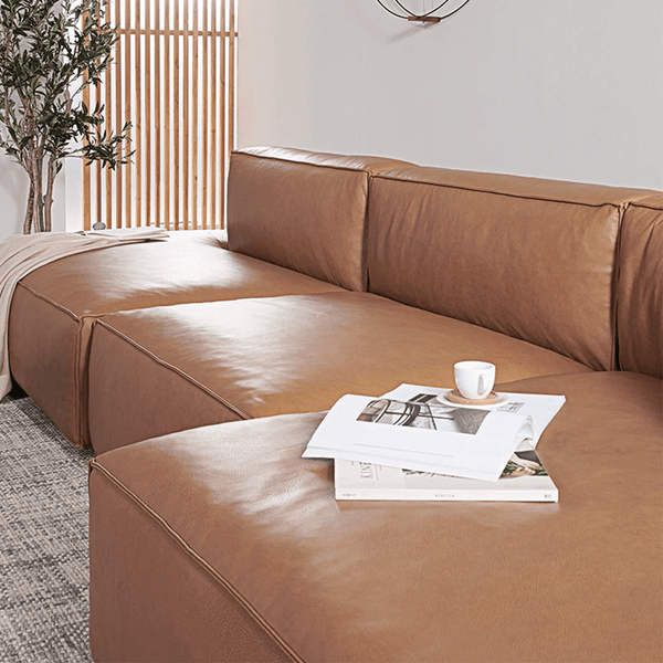 Lucian 4 Seater Corner Sofa – Modular Real Leather Corner Sofa with High Density Foam Cushions, Contemporary Modern Living Room Sofa - Sleek Furniture