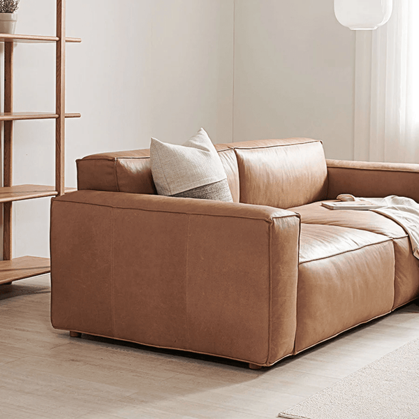 Lucian 4 Seater Corner Sofa – Modular Real Leather Corner Sofa with High Density Foam Cushions, Contemporary Modern Living Room Sofa - Sleek Furniture