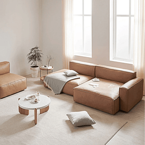 Lucian 4 Seater Corner Sofa – Modular Real Leather Corner Sofa with High Density Foam Cushions, Contemporary Modern Living Room Sofa - Sleek Furniture