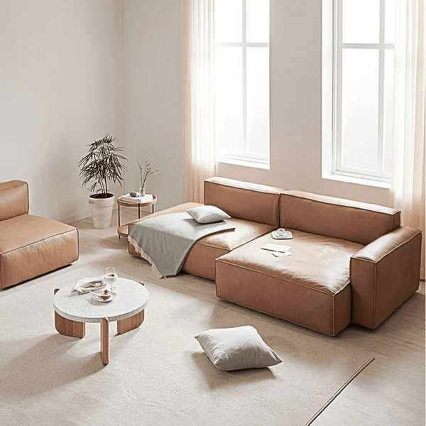 Lucian 4 Seater Corner Sofa – Modular Real Leather Corner Sofa with High Density Foam Cushions, Contemporary Modern Living Room Sofa - Sleek Furniture