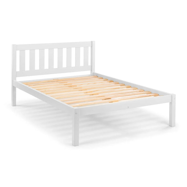 Luna 135cm Double Wooden Bed Frame in Surf White Solid Pine with Slatted Base - Sleek Furniture
