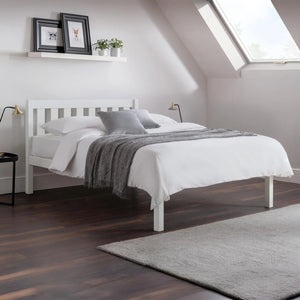 Luna 135cm Double Wooden Bed Frame in Surf White Solid Pine with Slatted Base - Sleek Furniture