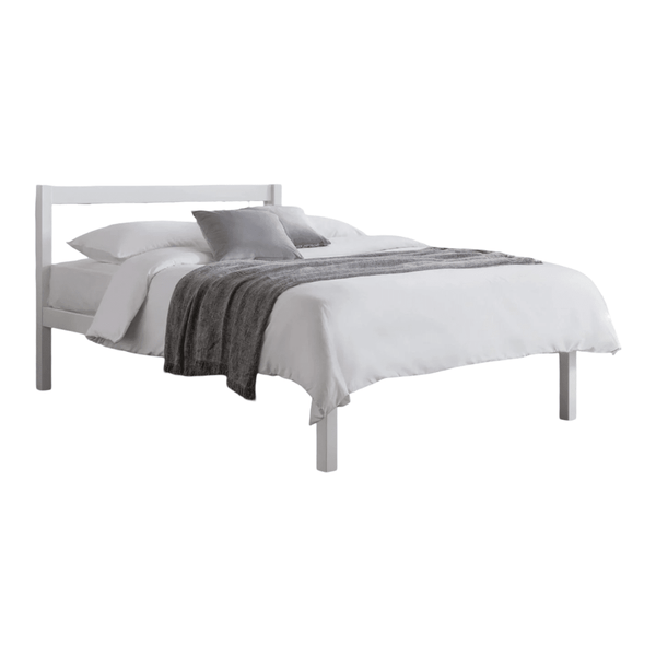 Luna 135cm Double Wooden Bed Frame in Surf White Solid Pine with Slatted Base - Sleek Furniture