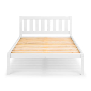 Luna 135cm Double Wooden Bed Frame in Surf White Solid Pine with Slatted Base - Sleek Furniture