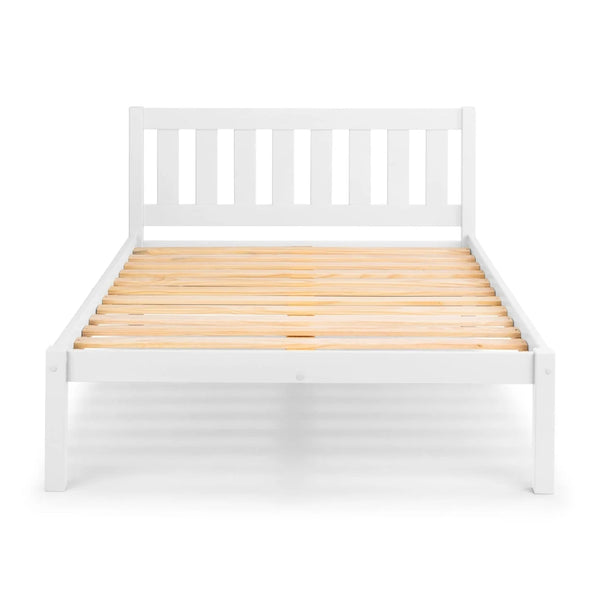 Luna 135cm Double Wooden Bed Frame in Surf White Solid Pine with Slatted Base - Sleek Furniture
