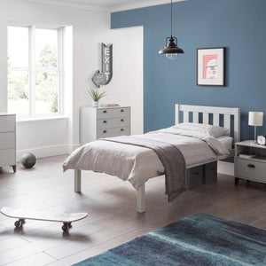 Luna 135cm Double Wooden Bed Frame in Surf White Solid Pine with Slatted Base - Sleek Furniture