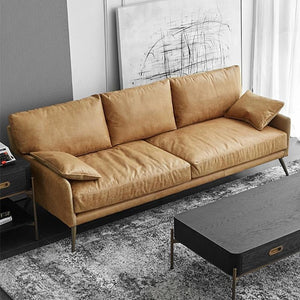 Luna 3-Seater Real Leather Sofa – Modern Contemporary Corner Style Couch with High Density Foam & Steel Frame – Comfortable Living Room Seating (Green, Brown, Grey) - Sleek Furniture