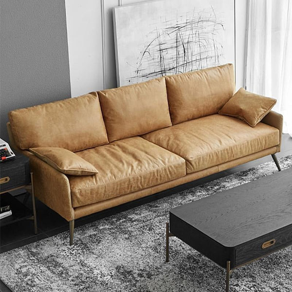 Luna 3-Seater Real Leather Sofa – Modern Contemporary Corner Style Couch with High Density Foam & Steel Frame – Comfortable Living Room Seating (Green, Brown, Grey) - Sleek Furniture