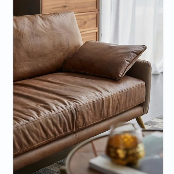 Luna 3-Seater Real Leather Sofa – Modern Contemporary Corner Style Couch with High Density Foam & Steel Frame – Comfortable Living Room Seating (Green, Brown, Grey) - Sleek Furniture