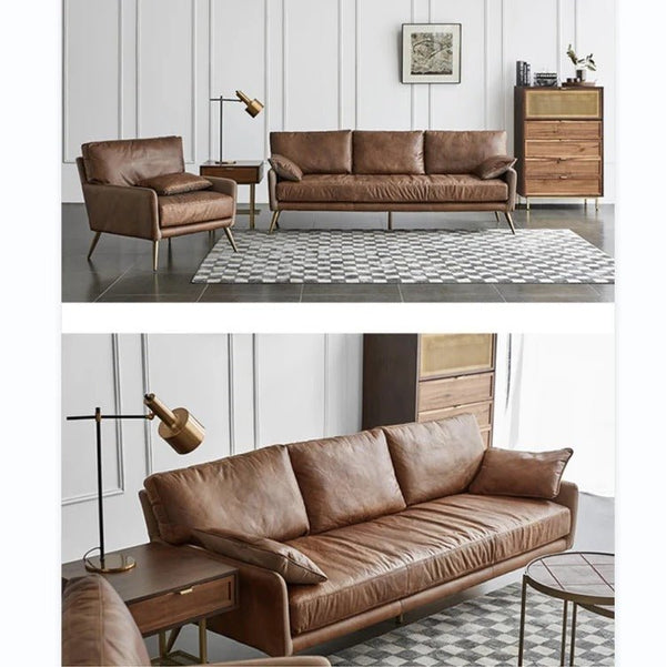 Luna 3-Seater Real Leather Sofa – Modern Contemporary Corner Style Couch with High Density Foam & Steel Frame – Comfortable Living Room Seating (Green, Brown, Grey) - Sleek Furniture