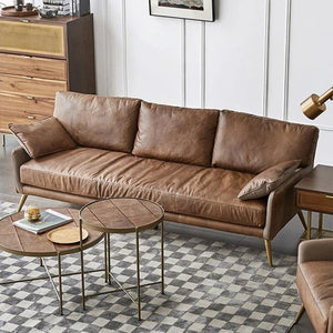 Luna 3-Seater Real Leather Sofa – Modern Contemporary Corner Style Couch with High Density Foam & Steel Frame – Comfortable Living Room Seating (Green, Brown, Grey) - Sleek Furniture