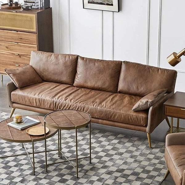 Luna 3-Seater Real Leather Sofa – Modern Contemporary Corner Style Couch with High Density Foam & Steel Frame – Comfortable Living Room Seating (Green, Brown, Grey) - Sleek Furniture