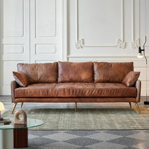 Luna 3-Seater Real Leather Sofa – Modern Contemporary Corner Style Couch with High Density Foam & Steel Frame – Comfortable Living Room Seating (Green, Brown, Grey) - Sleek Furniture