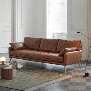 Luna 3-Seater Real Leather Sofa – Modern Contemporary Corner Style Couch with High Density Foam & Steel Frame – Comfortable Living Room Seating (Green, Brown, Grey) - Sleek Furniture