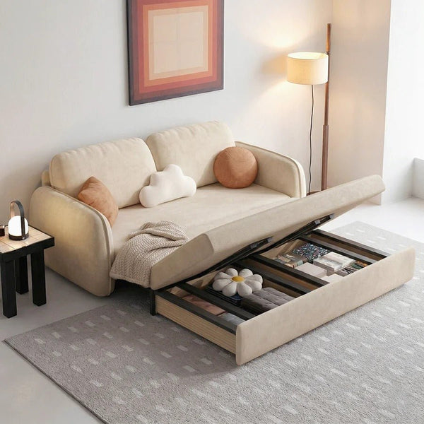 Lunana Two Seater Sofa Bed With Drawer | Convertible Fold-Out Sofa to Bed with Storage Drawer | Suede Upholstered Space-Saving Sleeper Sofa for Living Room & Guest Room | Modern Design - Sleek Furniture