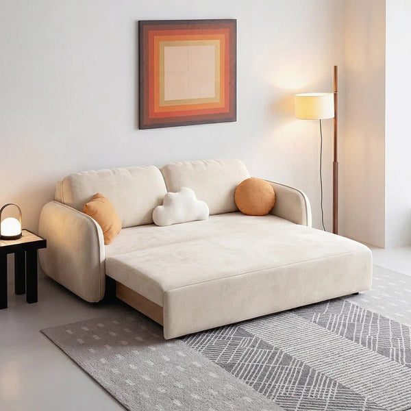 Lunana Two Seater Sofa Bed With Drawer | Convertible Fold-Out Sofa to Bed with Storage Drawer | Suede Upholstered Space-Saving Sleeper Sofa for Living Room & Guest Room | Modern Design - Sleek Furniture