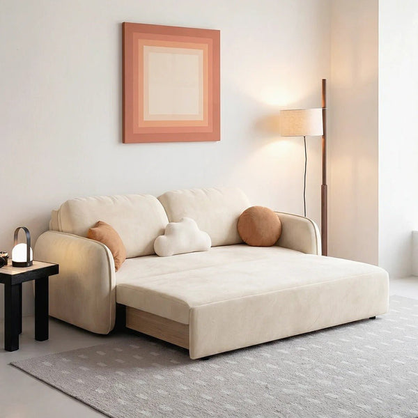 Lunana Two Seater Sofa Bed With Drawer | Convertible Fold-Out Sofa to Bed with Storage Drawer | Suede Upholstered Space-Saving Sleeper Sofa for Living Room & Guest Room | Modern Design - Sleek Furniture