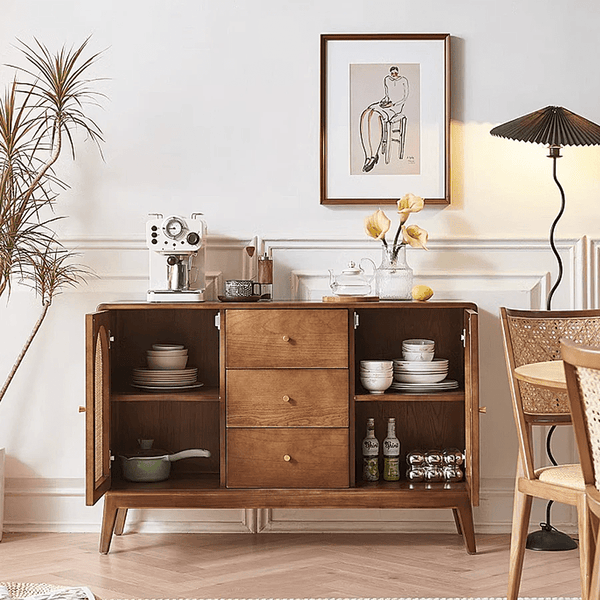 Luxander Vintage Walnut Sideboard Cabinet – Solid Wood Storage Unit with Modern Design & Spacious Compartments (130cm) - Sleek Furniture