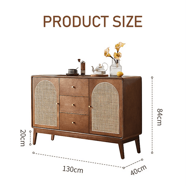 Luxander Vintage Walnut Sideboard Cabinet – Solid Wood Storage Unit with Modern Design & Spacious Compartments (130cm) - Sleek Furniture