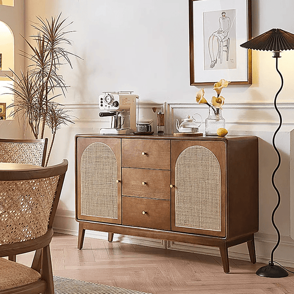 Luxander Vintage Walnut Sideboard Cabinet – Solid Wood Storage Unit with Modern Design & Spacious Compartments (130cm) - Sleek Furniture