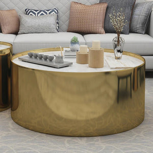 Luxury Coffee Table Set – Sintered Stone Top with Gold Metal Frame | Modern Contemporary Living Room Center & Side Tables Set | Durable Designer Coffee Table Furniture - Sleek Furniture