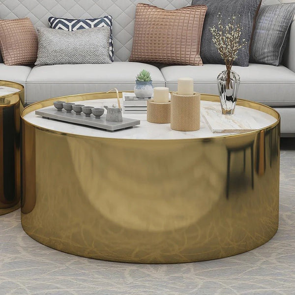 Luxury Coffee Table Set – Sintered Stone Top with Gold Metal Frame | Modern Contemporary Living Room Center & Side Tables Set | Durable Designer Coffee Table Furniture - Sleek Furniture
