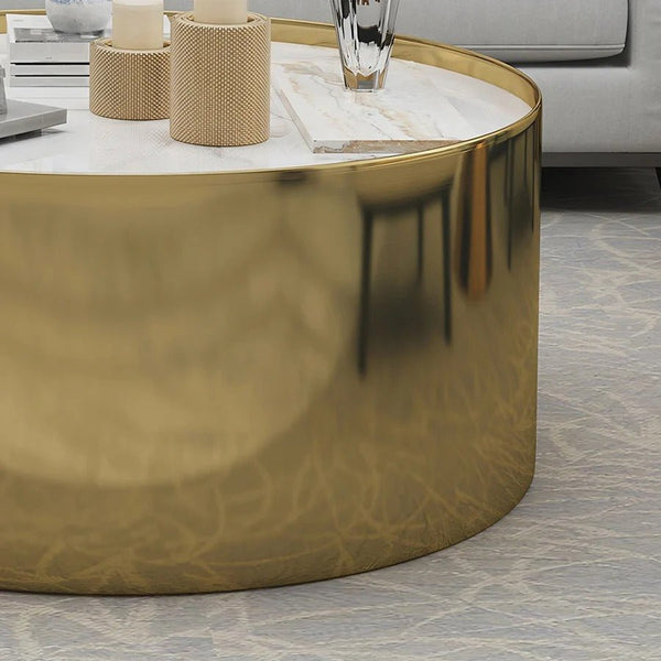 Luxury Coffee Table Set – Sintered Stone Top with Gold Metal Frame | Modern Contemporary Living Room Center & Side Tables Set | Durable Designer Coffee Table Furniture - Sleek Furniture