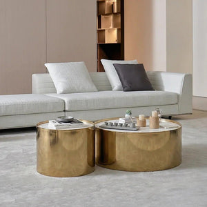 Luxury Coffee Table Set – Sintered Stone Top with Gold Metal Frame | Modern Contemporary Living Room Center & Side Tables Set | Durable Designer Coffee Table Furniture - Sleek Furniture