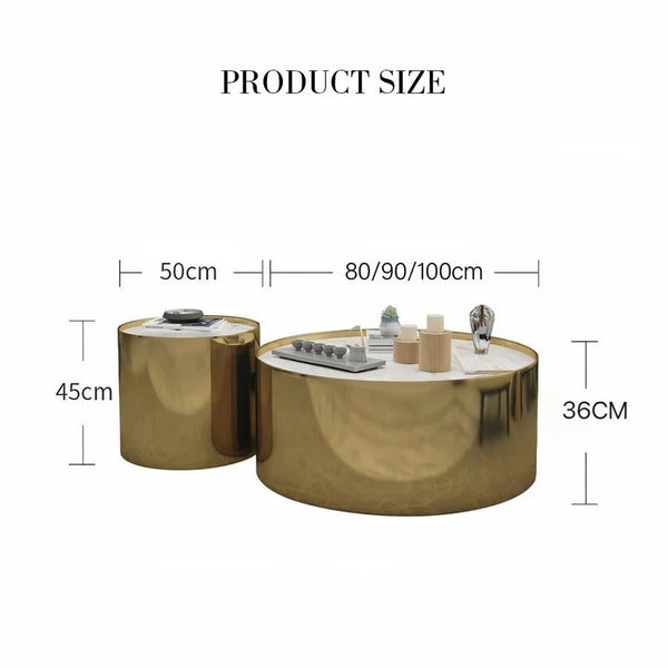 Luxury Coffee Table Set – Sintered Stone Top with Gold Metal Frame | Modern Contemporary Living Room Center & Side Tables Set | Durable Designer Coffee Table Furniture - Sleek Furniture