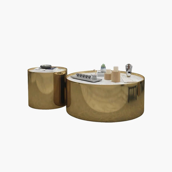 Luxury Coffee Table Set – Sintered Stone Top with Gold Metal Frame | Modern Contemporary Living Room Center & Side Tables Set | Durable Designer Coffee Table Furniture - Sleek Furniture