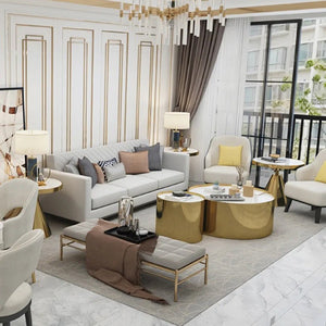 Luxury Coffee Table Set – Sintered Stone Top with Gold Metal Frame | Modern Contemporary Living Room Center & Side Tables Set | Durable Designer Coffee Table Furniture - Sleek Furniture