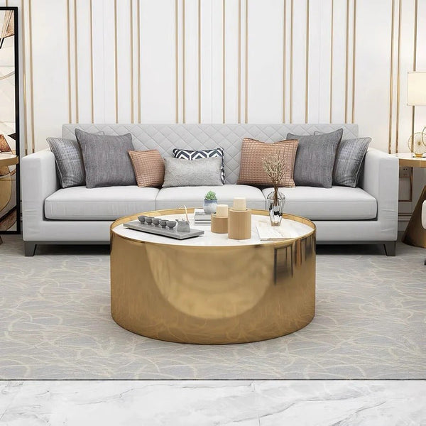 Luxury Coffee Table Set – Sintered Stone Top with Gold Metal Frame | Modern Contemporary Living Room Center & Side Tables Set | Durable Designer Coffee Table Furniture - Sleek Furniture