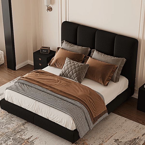 Lysander King Size Upholstered Bed Frame – Black Wooden Structure with Soft Flannelette Finish, Contemporary Modern Bedroom Bed (Mattress Not Included) - Sleek Furniture