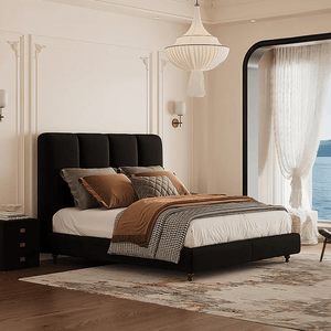 Lysander King Size Upholstered Bed Frame – Black Wooden Structure with Soft Flannelette Finish, Contemporary Modern Bedroom Bed (Mattress Not Included) - Sleek Furniture